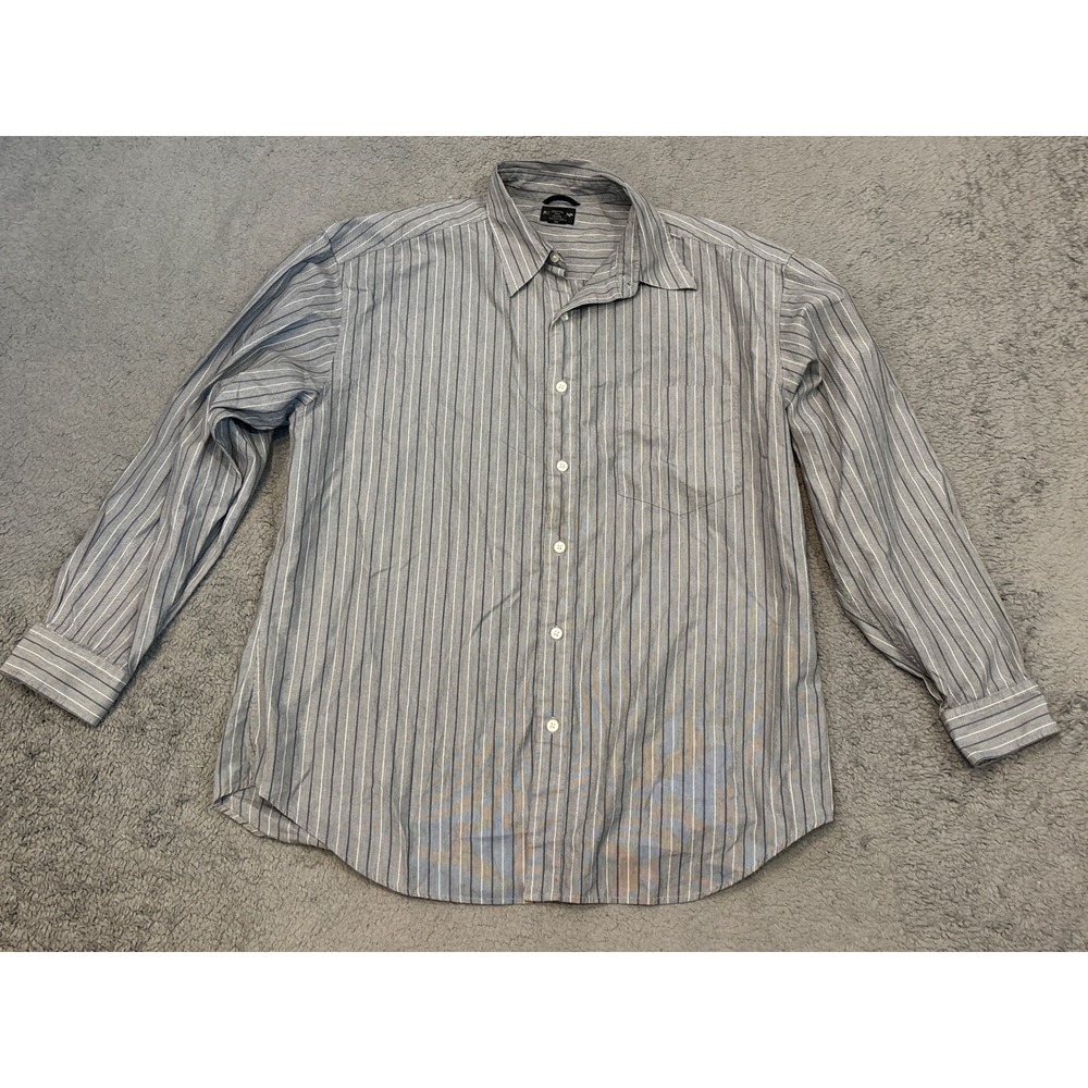 Reunion Menswear Striped Button Down Shirt Mens XL Grey Blue Long Sleeve Cotton